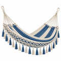 Amaca 200 x 100 cm in cotone blu e beige stile bohémien