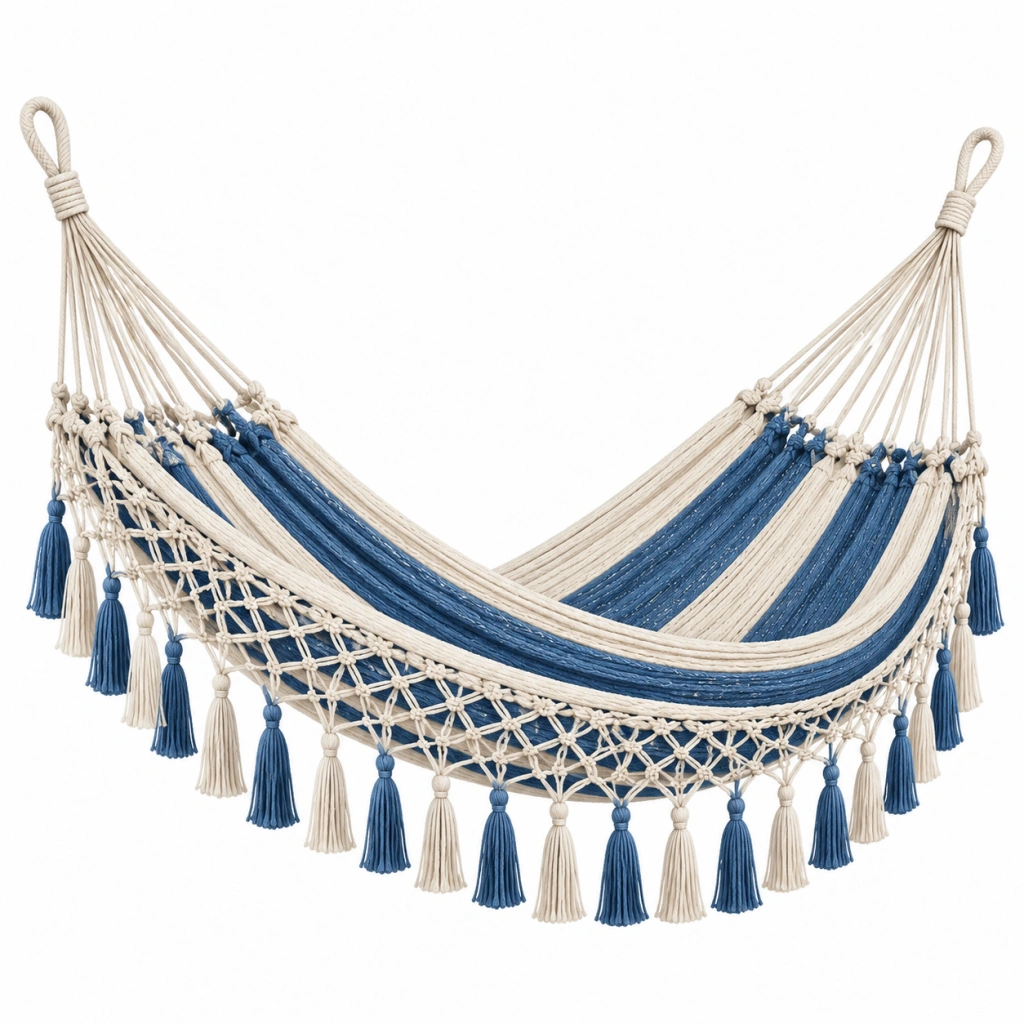 Amaca 200 x 100 cm in cotone blu e beige stile bohémien
