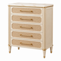 Cassettiera 90 x 45 x 110 cm in legno color crema e oro con cinque cassetti stile classico