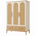 Armadio 120 x 55 x 200 cm in legno beige con ante in rattan stile naturale