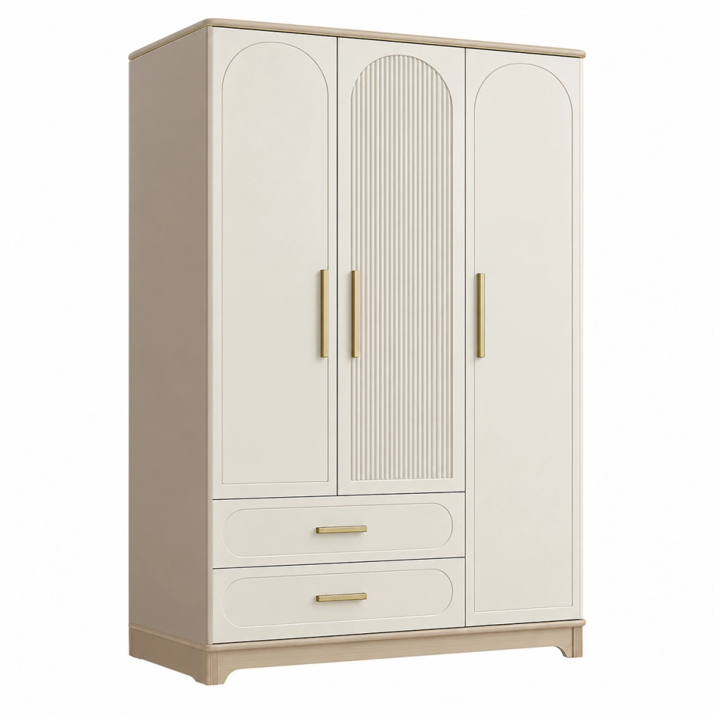 Armadio guardaroba 120 x 55 x 200 cm in legno ingegnerizzato beige con 3 ante 2 cassetti stile moderno