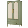 Armadio 100 x 55 x 190 cm in legno verde salvia e beige con 2 ante e 2 cassetti stile classico
