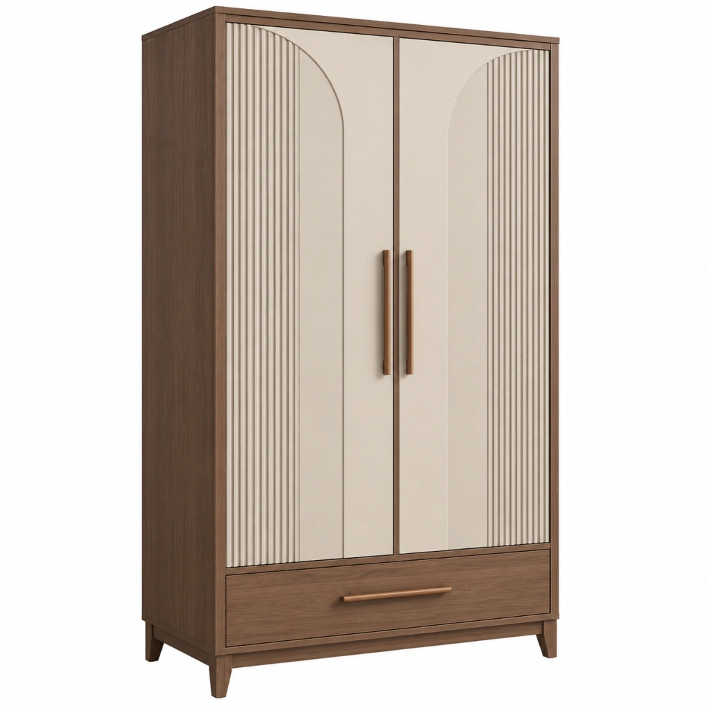 Armadio guardaroba 100 x 55 x 200 cm in legno marrone e beige con 2 ante e cassetto