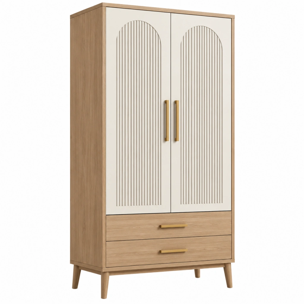 Armadio 90 x 50 x 180 cm in legno ingegnerizzato rovere e bianco con 2 ante e 2 cassetti stile moderno