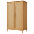 Armadio 100 x 55 x 190 cm in legno naturale con ante in rattan stile nordico