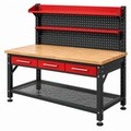 Banco da lavoro 120 x 60 x 155 cm in acciaio nero e rosso con piano in legno e cassetti
