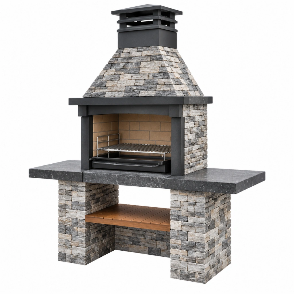 Barbecue da giardino 160 x 70 x 250 cm in pietra grigia con griglia in metallo - stile rustico
