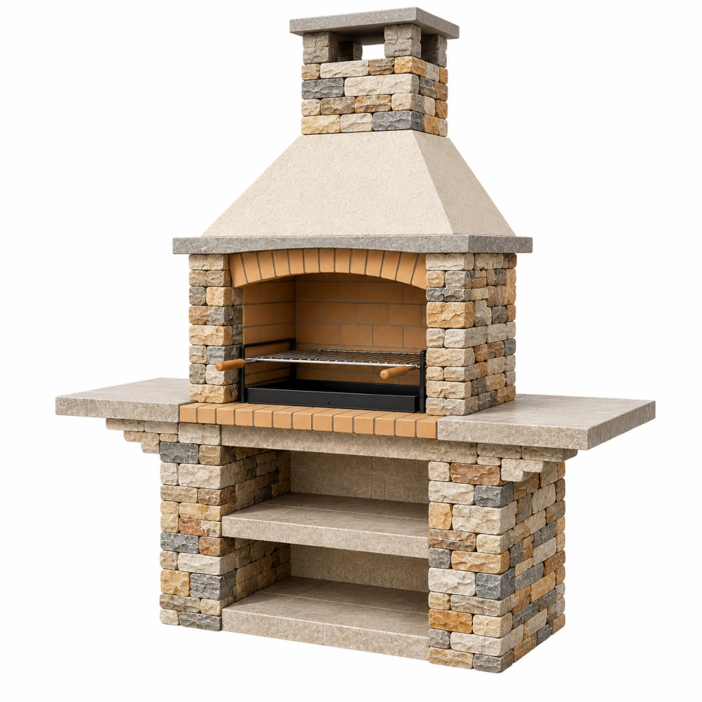 Barbecue da giardino in muratura 160 x 70 x 230 cm effetto pietra beige marrone e grigio con griglia regolabile