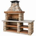 Barbecue da giardino 160 x 70 x 220 cm in pietra e metallo beige grigio con camino rustico