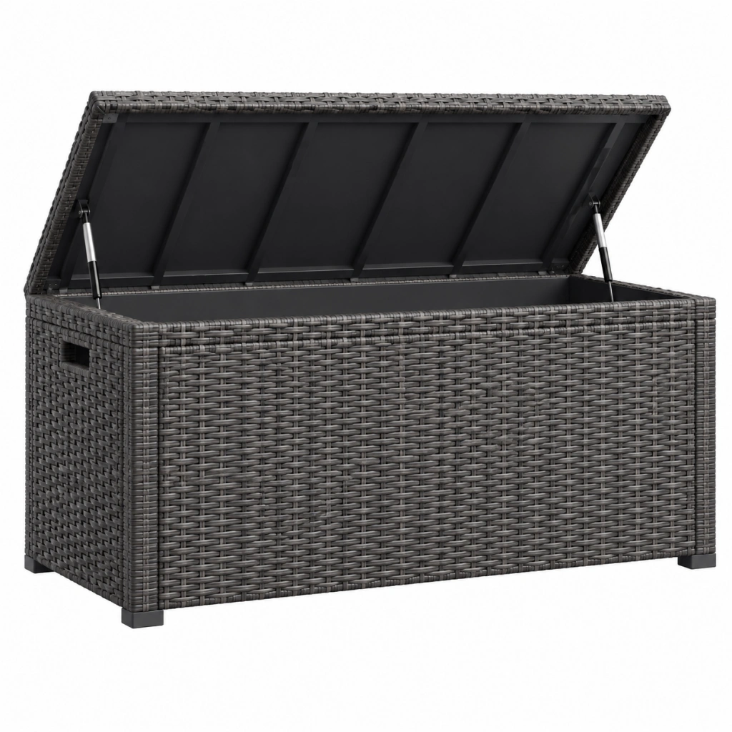 Cassapanca da giardino 120 x 50 x 60 cm in rattan sintetico grigio scuro con coperchio a pistoni