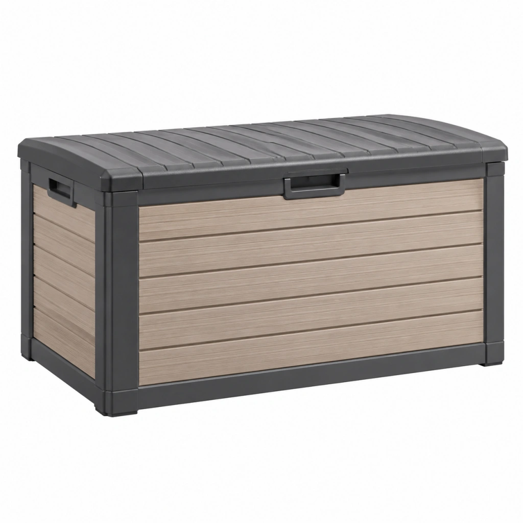 Cassapanca da esterno 120 x 56 x 63 cm in plastica beige e antracite con coperchio