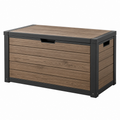 Baule da esterno 120x60x63 cm effetto legno marrone e metallo nero - contenitore con coperchio