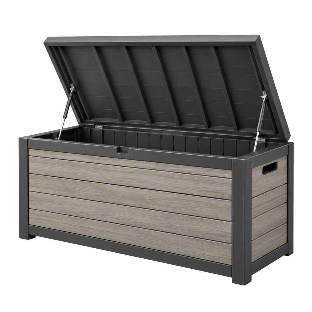 Cassapanca da esterno 120 x 60 x 63 cm in resina grigio antracite con coperchio sollevabile
