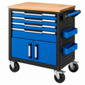 Carrello portautensili 77 x 46 x 96 cm in acciaio blu e nero con piano in legno su ruote