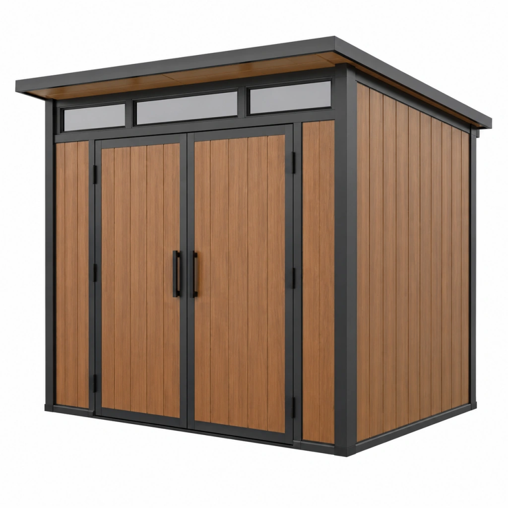 Casetta da giardino 213 x 131 x 204 cm in metallo marrone e nero con doppia porta