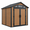 Casetta da giardino 240 x 180 x 220 cm effetto legno marrone con struttura nera e doppia porta