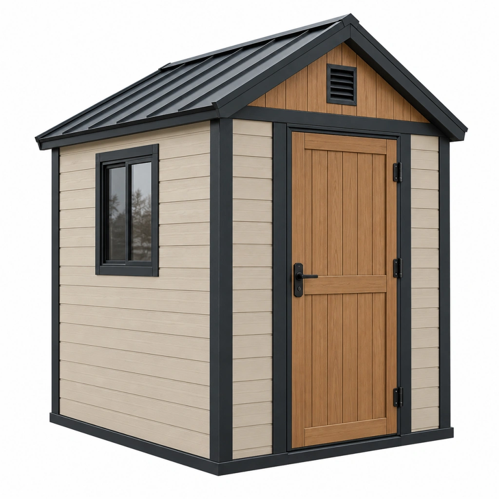 Casetta da giardino 180 x 120 x 210 cm in legno beige e marrone con tetto in metallo stile moderno