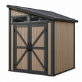 Casetta da giardino 180x120x210 cm in metallo e pannelli effetto legno beige con tetto inclinato